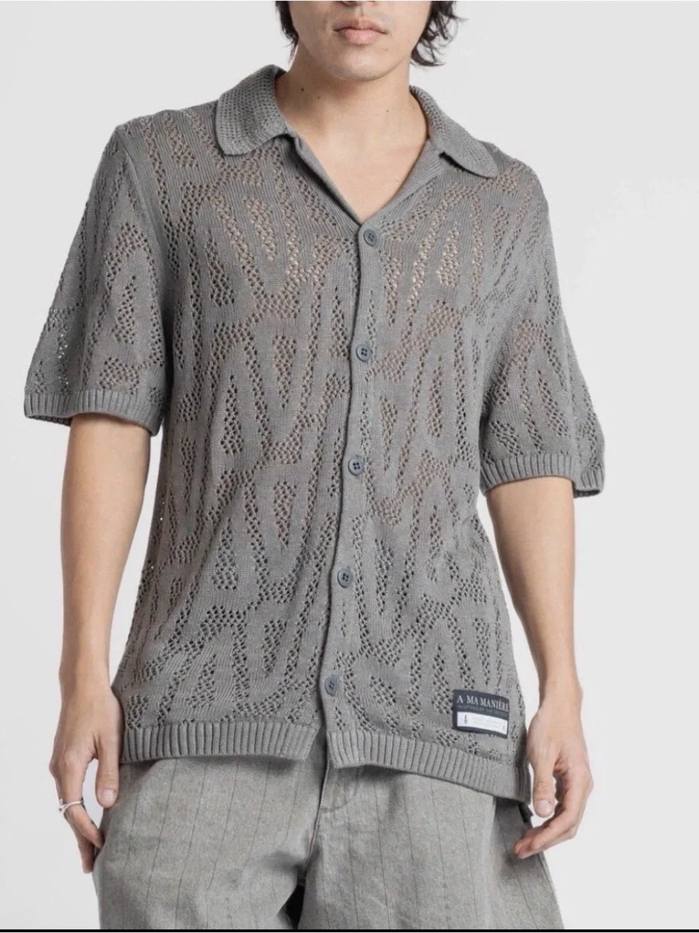 Nike Jordan A Ma Maniere Men's Gray Open-Knit Button-Up Shooting Shirt size XS